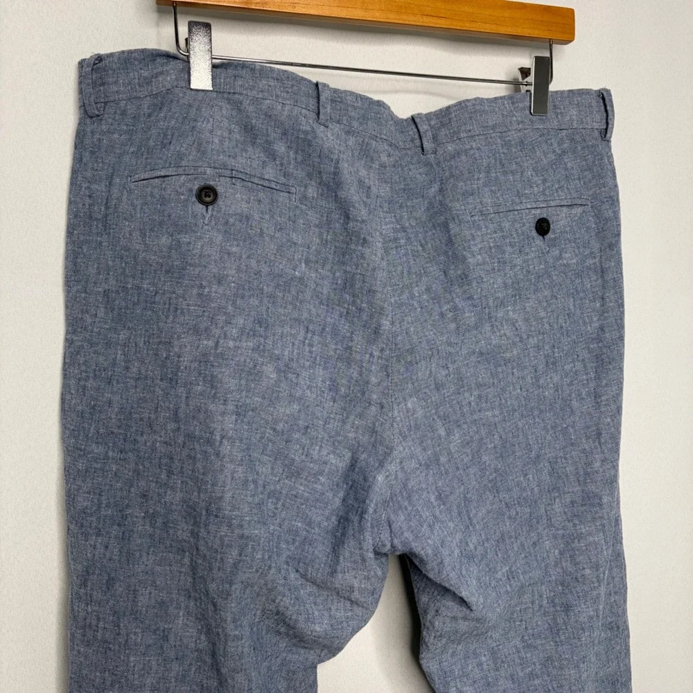 Perry Ellis Mens Blue Linen Cotton Blend Chambray Pants 38x32 MA6111